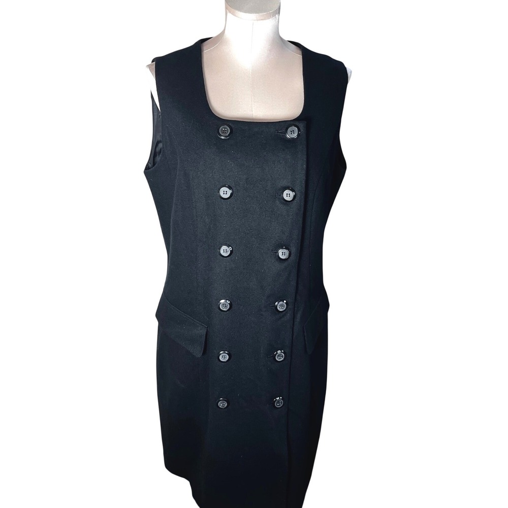 Worthington Black 100% Wool Double Breasted Sleeveless Dress Size 14 Jumper